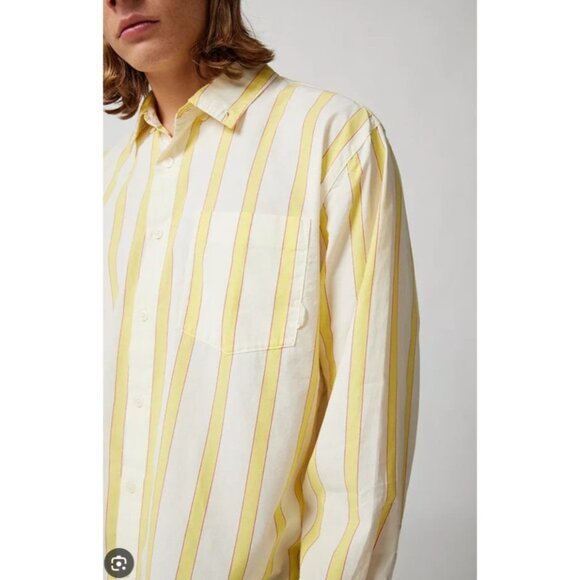 Urban Outfitters Men’s COREY Button Up Long Sleeve Shirt in Yellow Stripe Size L - Picture 1 of 6